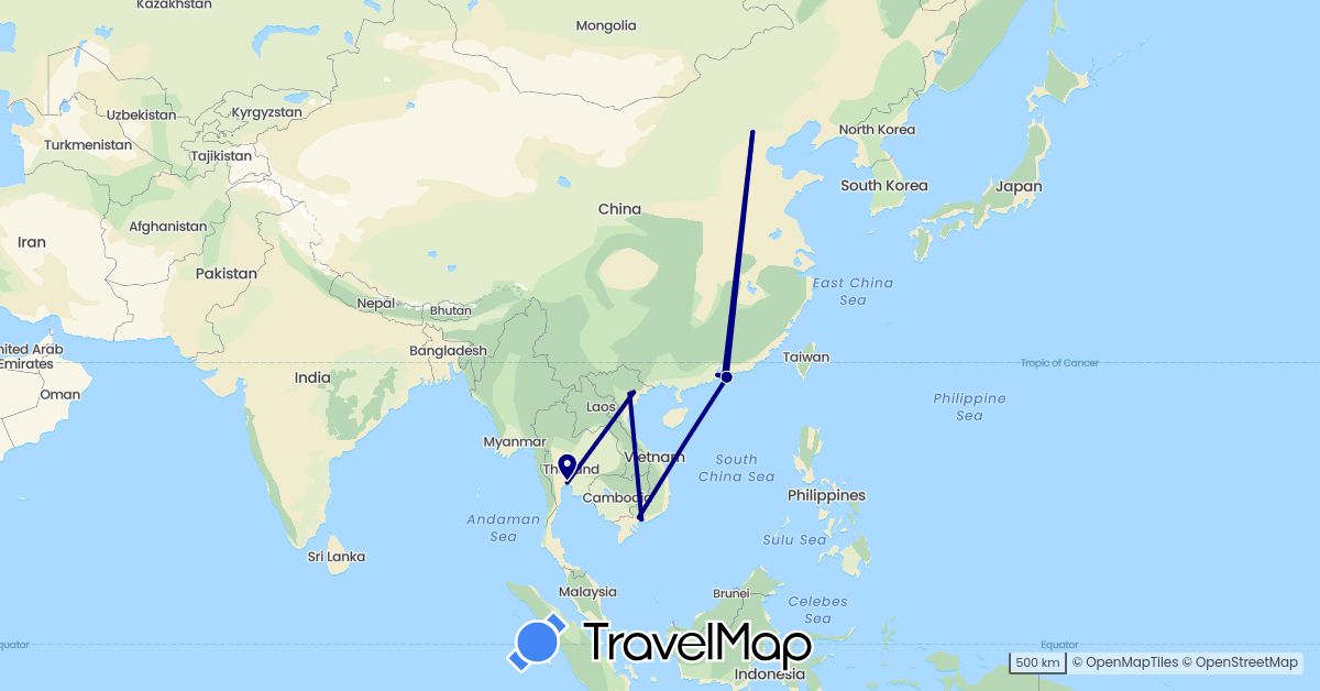 TravelMap itinerary: driving in China, Thailand, Vietnam (Asia)